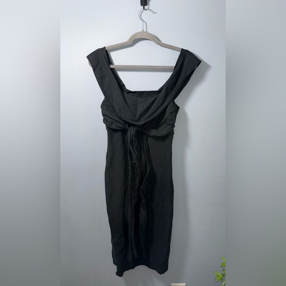 Ted Baker Front tie Open back Linen & Silk Blend Black Mini dress size 1 (US 4)